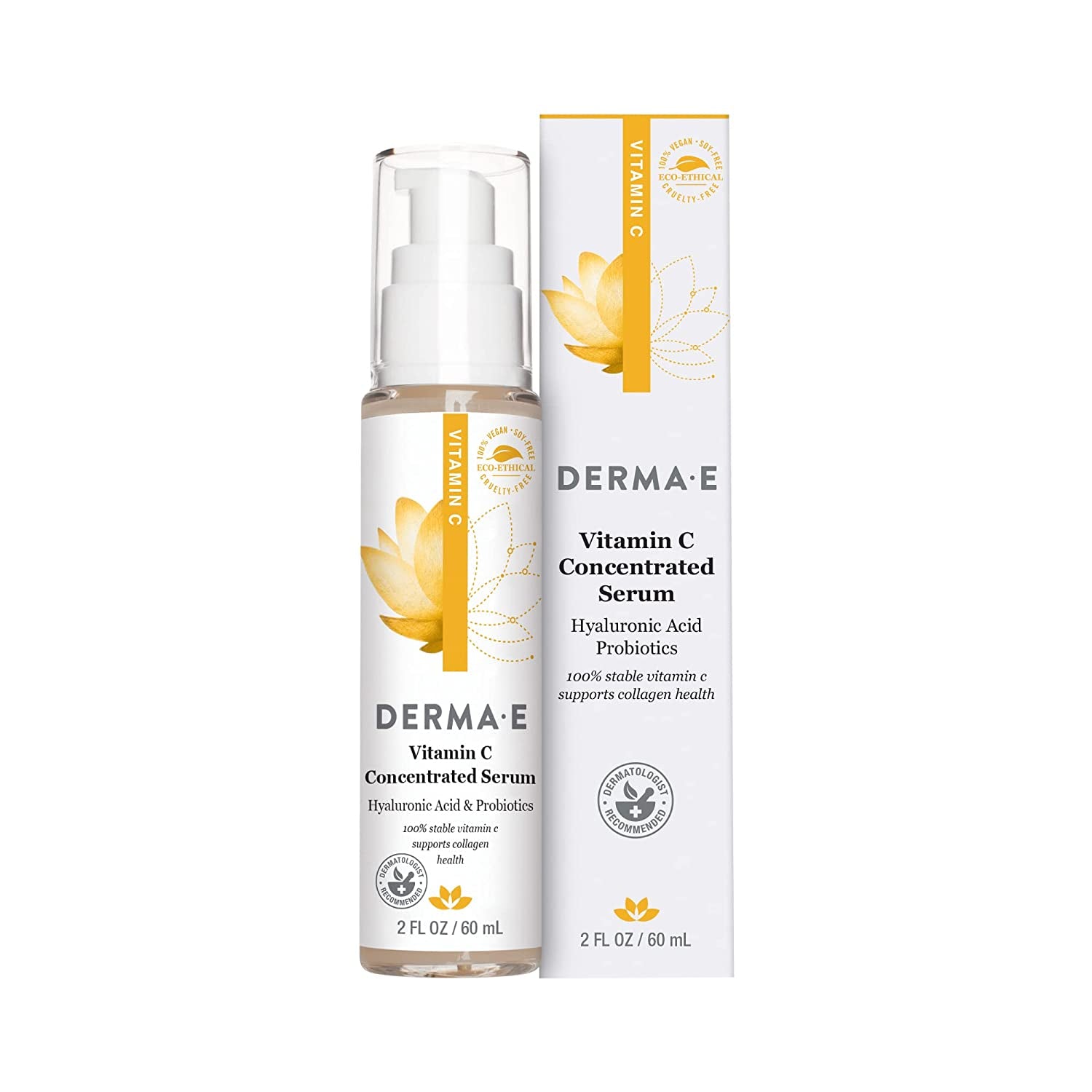 DERMA E Vitamin C Concentrated Serum with Hyaluronic Acid, Vitamin E & Aloe, All Natural, Antioxidant-Rich Concentrated Facial Serum – Firming and Brightening Vitamin C Face Serum, 2Oz