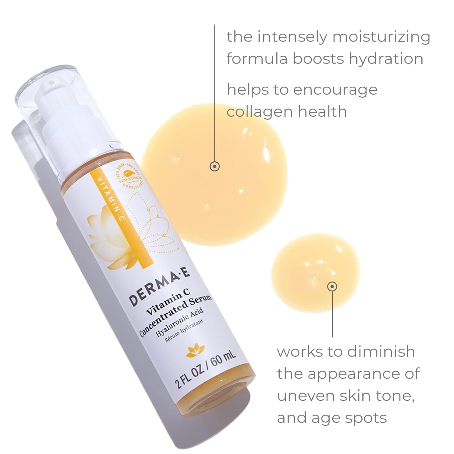 DERMA E Vitamin C Concentrated Serum with Hyaluronic Acid, Vitamin E & Aloe, All Natural, Antioxidant-Rich Concentrated Facial Serum – Firming and Brightening Vitamin C Face Serum, 2Oz